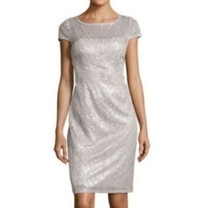 Adrianna Papell 8 Silver Feather Sequin sheath